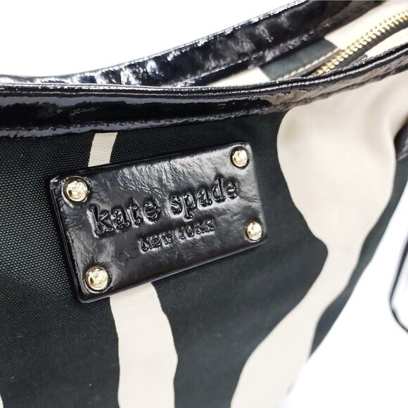 KATE SPADE Zebra Hobo Bag | Iconic | Y2K Canvas & Patent Leather | Green Lining - Picture 7 of 16